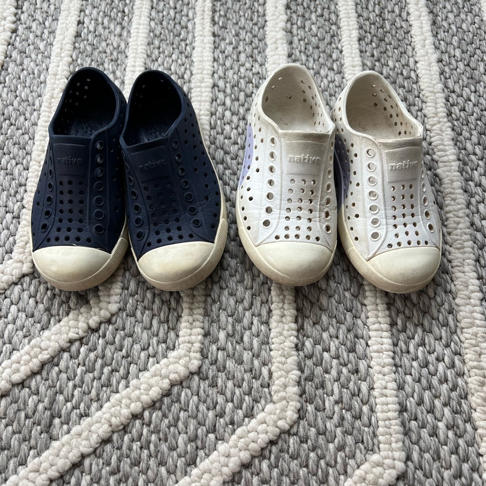 Native Blue and White Water Shoes with Slip-on Design and Rubber Sole